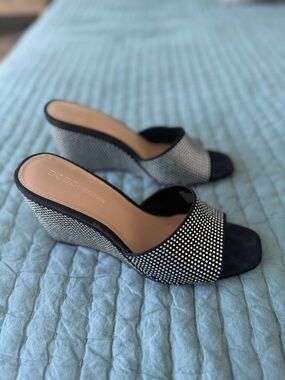 BCBGeneration Black Crystal-Studded Wedge Mules